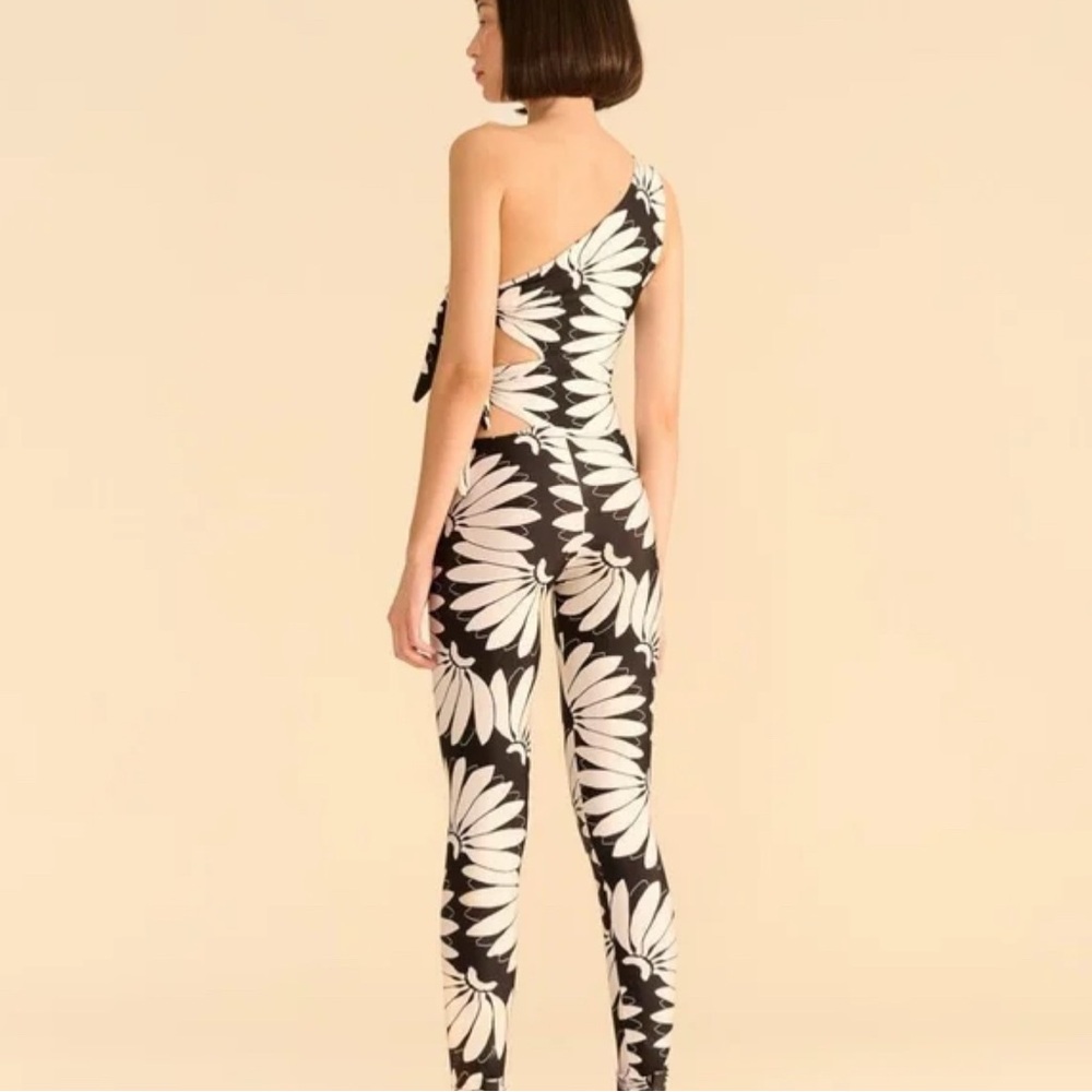 NWT FARM Rio Copacabana One Shoulder Jumpsuit Black White Women's Size M